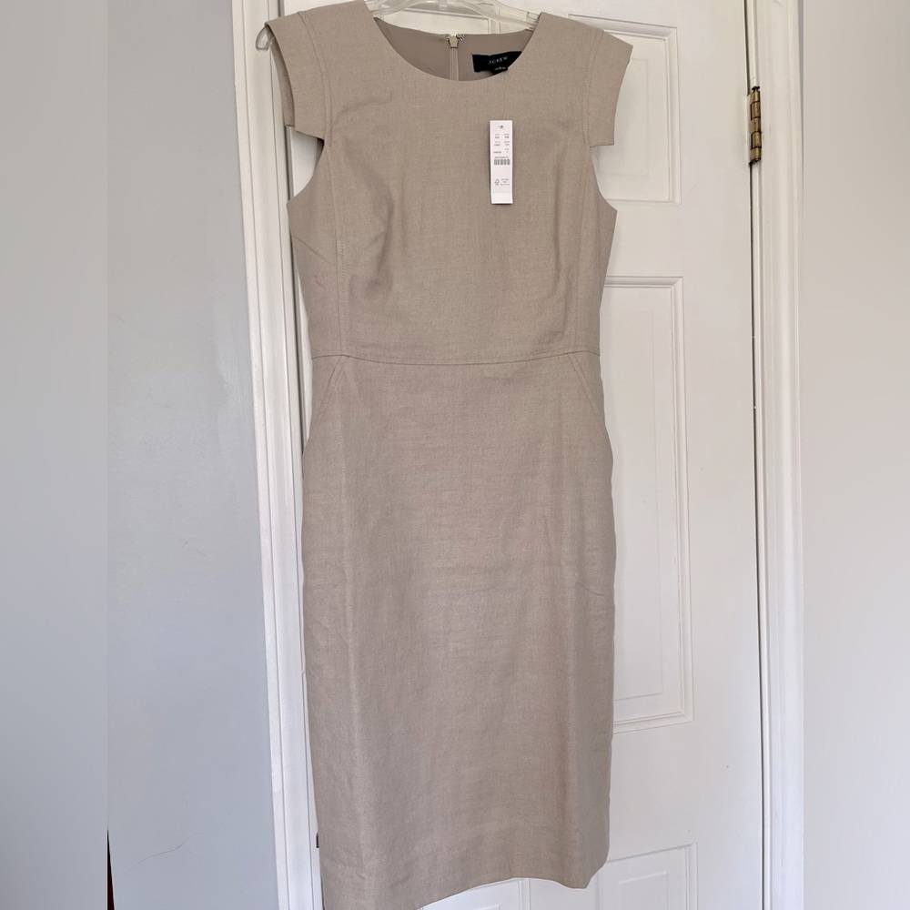 J. Crew résumé dress in stretch linen blend, “flax,” new with tags. Size 4.